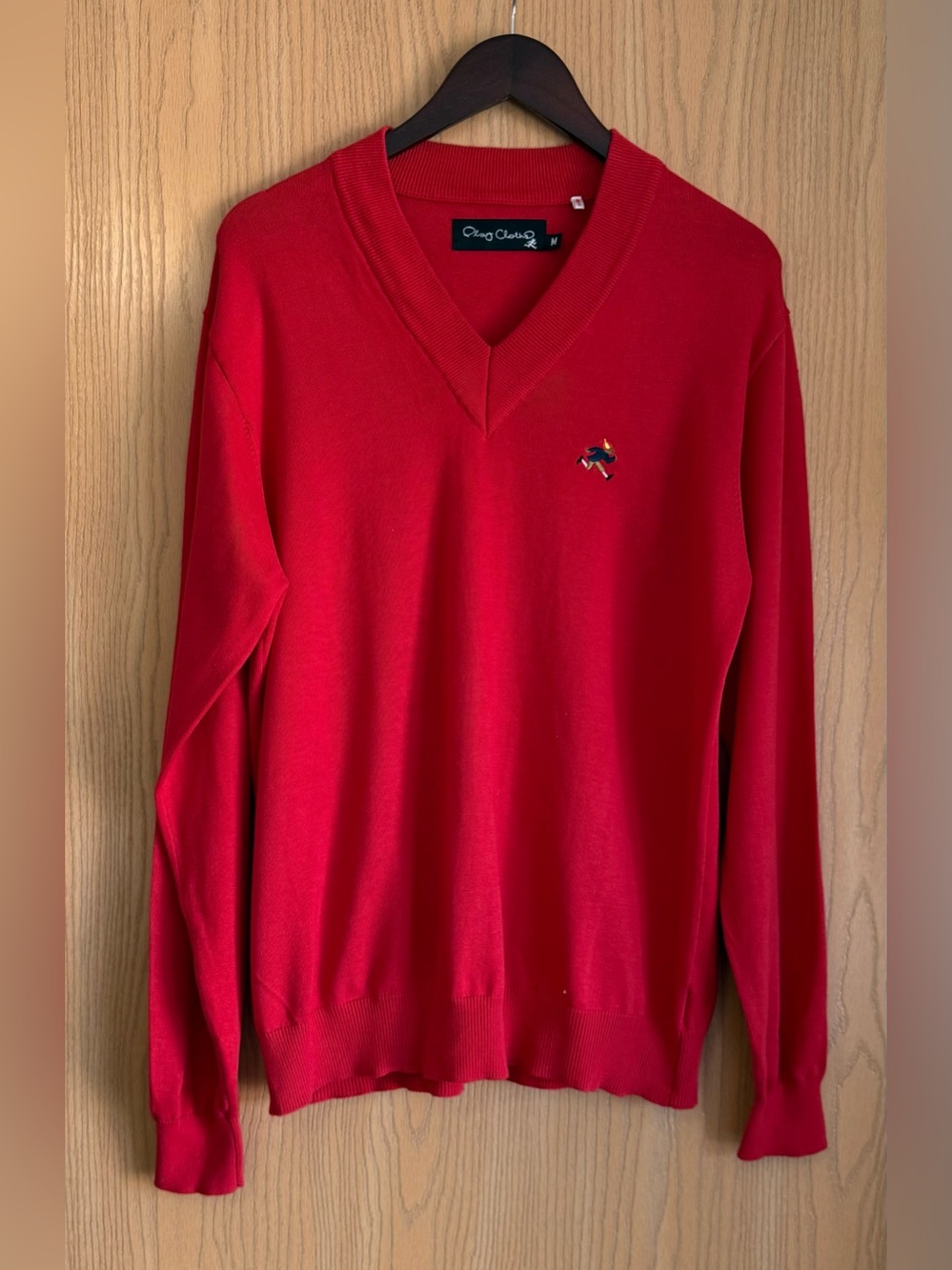 Play Cloths | Men’s Medium | Red V-Neck Jumper Sweater Running Jack Logo